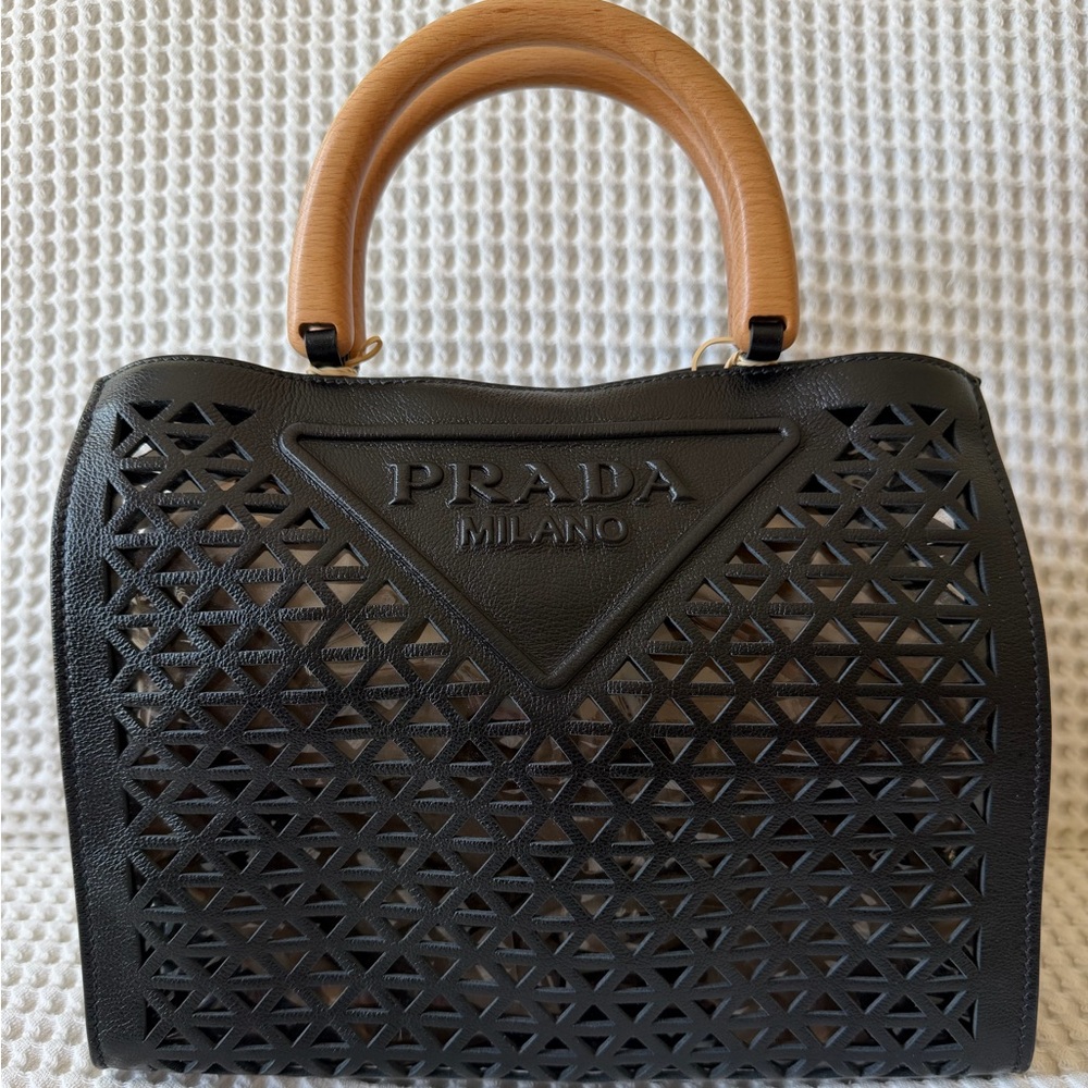 Gorgeous Prada Leather Laser Cut Top Handle Tote - Picture 2 of 16